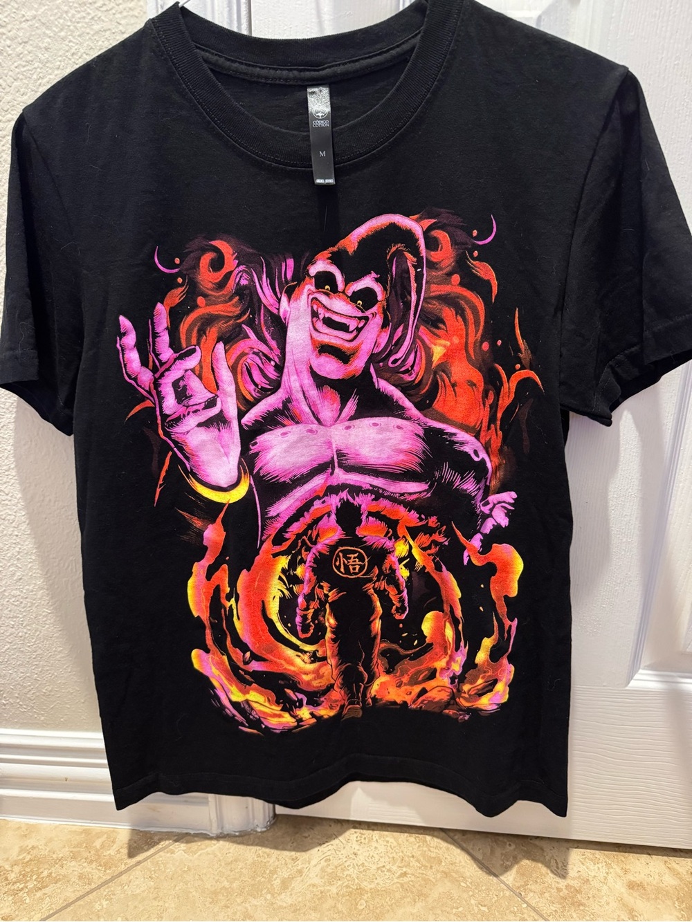 Black Graphic Dragon Tee - Bold Pink & Orange Print
